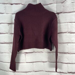 Elodie Womens M Crewneck Crop Sweater Knit  Long Sleeve NWT Burgundy Warm Heavy